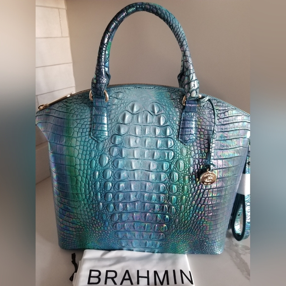 SOLD! NWT Brahmin Large Duxbury Croc Embossed Leather Satchel Blue Topaz 💙💕 - Picture 5 of 16